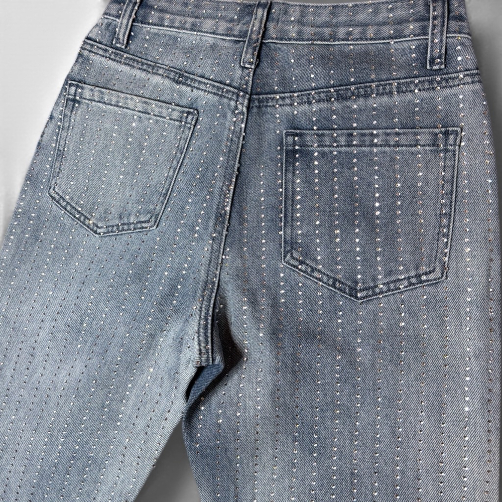 superdown Light Wash Crystal Embellished Straight Leg Jeans XXS - Picture 5 of 9